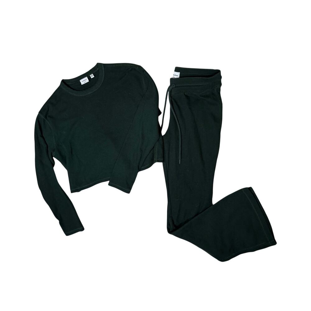 Aritzia Sunday Best Baby Waffle Set Top and Pants Green Athleisure Casual XS